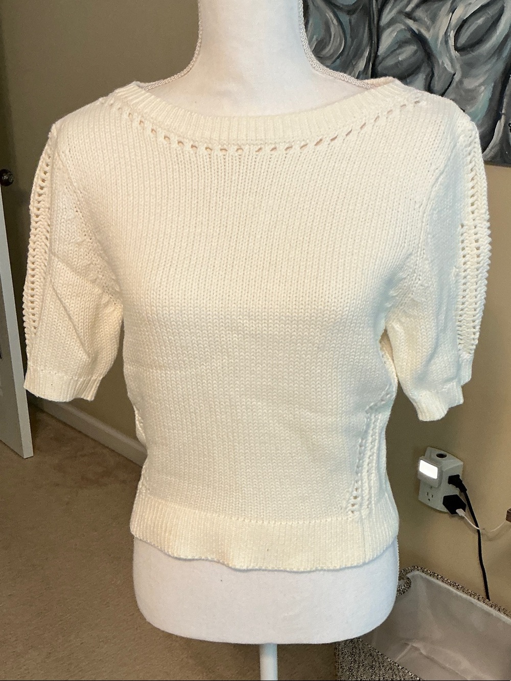 Sundance Cream Scoop Neck Short-Sleeve Knit Top